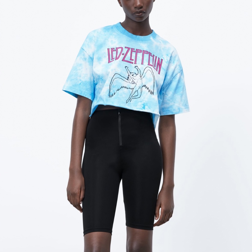 Zara | NWT Led Zeppelin Graphic Logo Tie Dye Cropped Band Tee Crop Fit T-Shirt